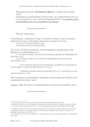 Genèse philosophique du Principe Responsabilité de Hans Jonas - Etude du texte "Evolution et liberté"
