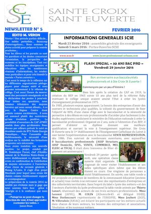 Février 2016 Newsletter 5 Ste Croix St Euverte