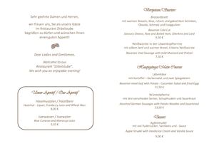 Speisekarte Zirbelstube Bayerische Woche