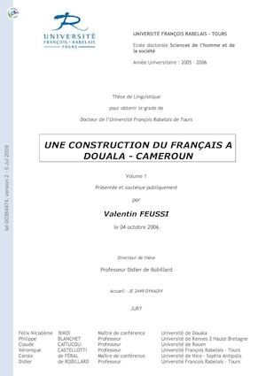 Une Construction Du Français à Douala (Cameroun), Thèse Par Valentin Feussi, 2006