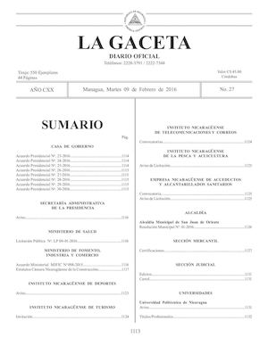 Gaceta No 27 Martes 09 De Febrero De 2016