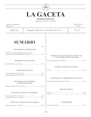 Gaceta No 28 Miércoles 10 De Febrero De 2016