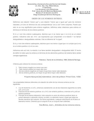 Orden De Los Numeros Enteros