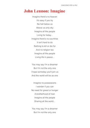 Canciones Por La Paz John Lennon Imagine