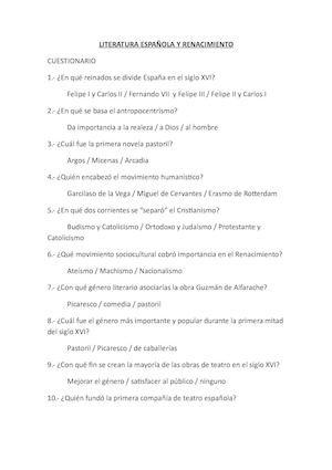 Cuestionario Renacimiento