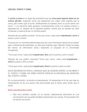 Uso Del Punto Y Coma