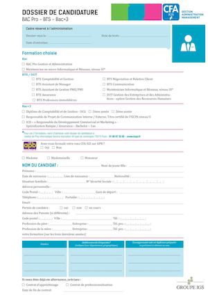 Dossier de Candidature CFA IGS 2016