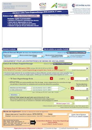 Bordereau Taxe D'apprentissage 2016 Sur Salaires 2015 Entreprises Moins De 250 Salariés Cci422s