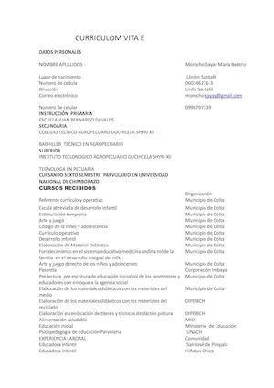 Curriculom Vita Mary