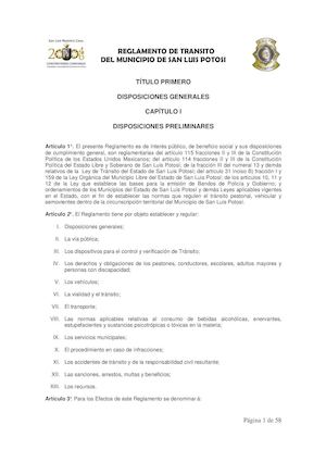 Reglamento De Transito Slp