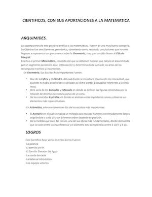 APORTES DE ALGUNOS CIENTIFICOS, A LA MATEMATICA