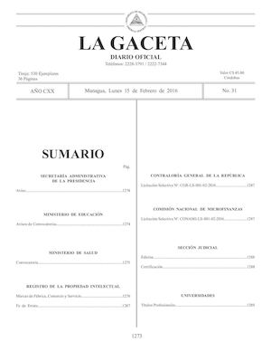 Gaceta No 31 Lunes 15 De Febrero De 2016