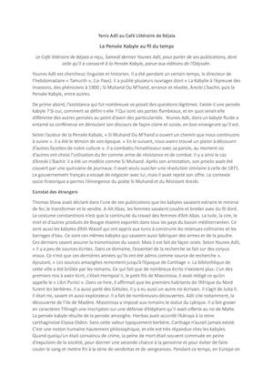 La Pensée Kabyle Au Fil Du Temps