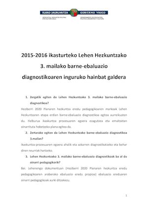 Heziberri - 3. mailako azterketaren inguruko zehaztasunak