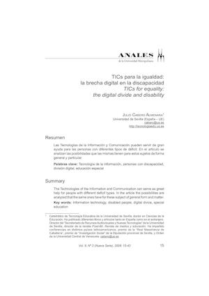 Artículo "TICs para la igualdad: la brecha digital en la discapacidad"