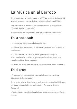La Música En El Barroco