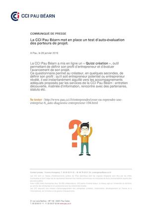 Communiqué de presse : Quizz Création CCI Pau Béarn - 280116
