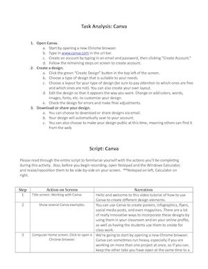 Canva Task Analysis And Script