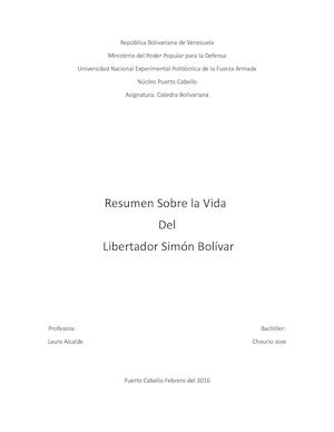 Resumen De La Vida Del Libertador