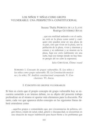Los Niños Y Niñas Como Grupo Vulnerable