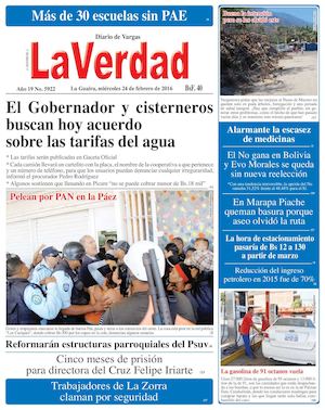 La Guaira, miercoles 24 de febrero de 2016 Año 19 Nº 5922