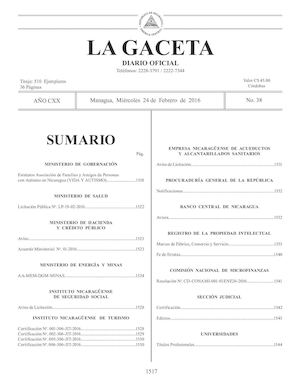 Gaceta No 38 Miércoles 24 Febrero De 2016 Ok