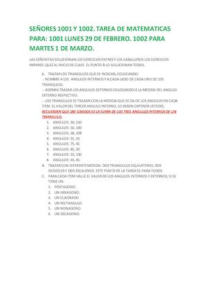 Señores 1001 Y 1002 Tarea De Matematicas(1001 Lunes 29 De Febrero)(1002 Para Martes 1 De Marzo)