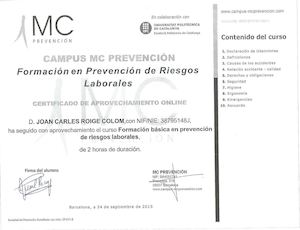 Certificado Prevencion Riesgos Laborales