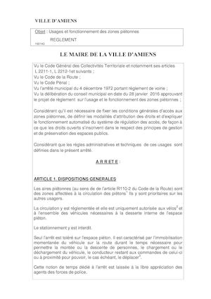 Règlement Zone Pietonne
