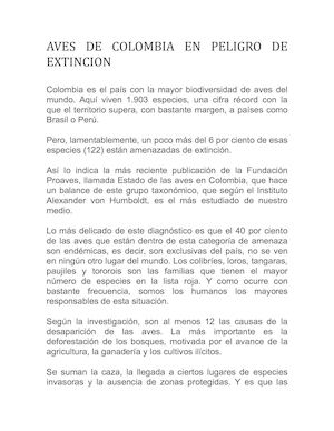Aves De Colombia En Peligro De Extincion