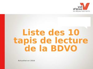 Liste des 10 Tapis de Lecture (BDVO)