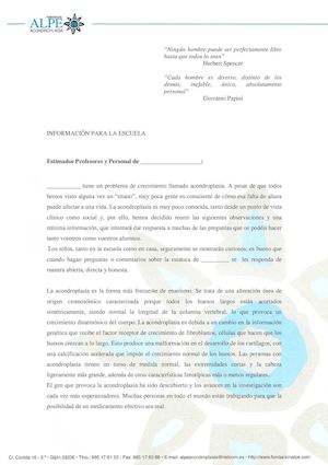 Carta Escuelas Acondroplasia