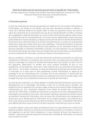 Appel à Contribution Droit Des Données Personnelles Et Société De L'information Version Longue