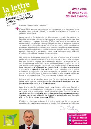 Lettre Maire Noisiel Armement Police Municipale