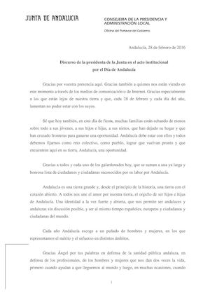 Discurso Presidenta Dia de Andalucia.