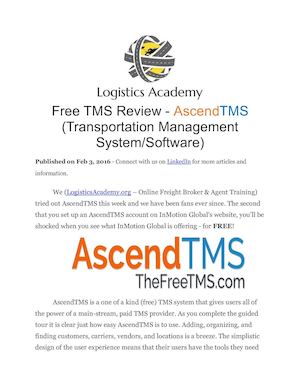 Free TMS Review - Ascend TMS (Transportation Management System).