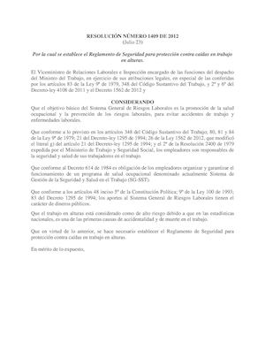 Resolucion 1409 De 2012