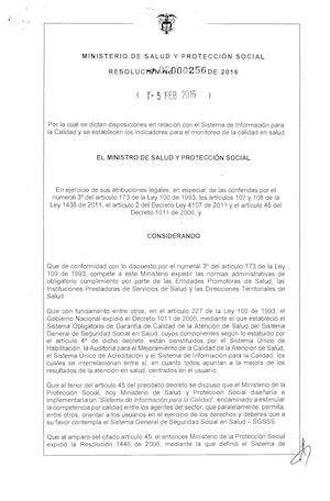 Resolución 0256 De 2016 Sistema De Informacion