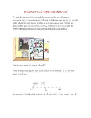 Orden En Los Numeros Enteros