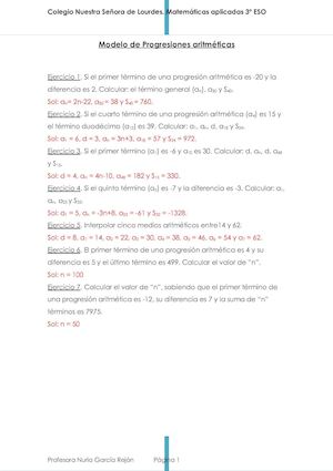 Modelo De Examen Progresiones Aritméticas