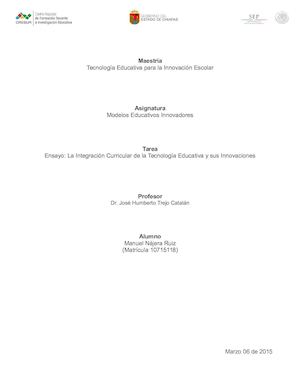 Ensayo de La Integración Curricular De La Tecnologia Educativa Y Sus Innovaciones