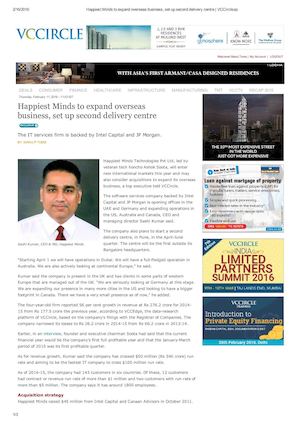 Happiest Minds To Expand Overseas Business Set Up Second Delivery Centre