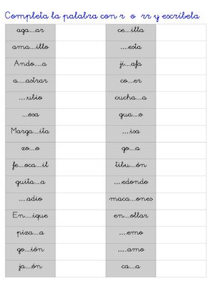Completa La Palabra Con R O Rr