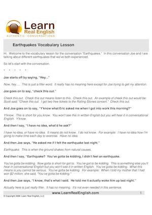 Earthquakes Vocabulary