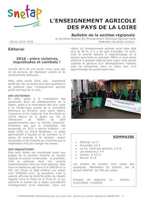 Bulletin Snetap Pays De La Loire No26 Fe Vrier 2016