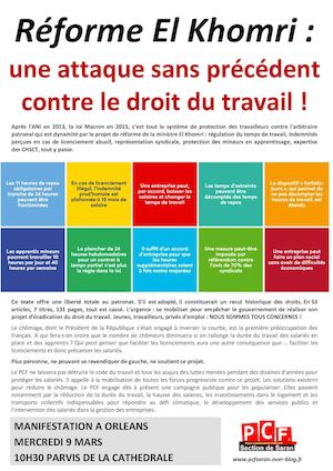 Tract du PCF Saran contre la casse du droit du travail