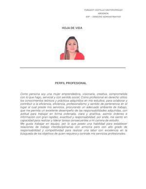 Hoja De Vida Dra Yuranny Castillo Santodomingo Abogada