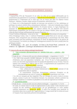 Cours Villes Et Developpement Durable 2