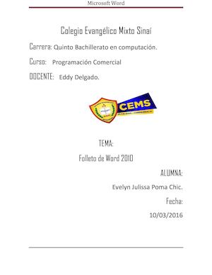 Folleto De Word De Practica De Laboratorio Evelyn Chic