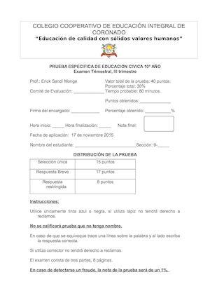R Examen De 10 Civica Iii Trimestre Especifico